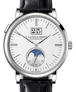 Saxonia Moon Phase in White Gold on Black Alligator Leather Strap with Silver Dial