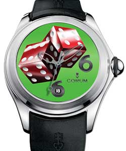 Bubble Game Dice in Steel on Black Rubber Strap with Green Dial