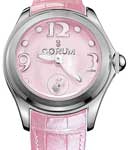 Bubble in Stainless Steel on PInk Alligator Leather Strap with PInk Mother of Pearl Dial