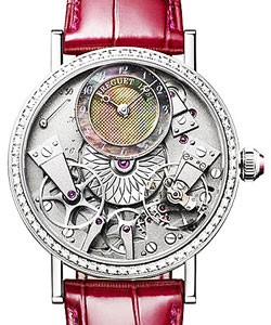 La Tradition Dame 37mm Autoamtic in White Gold with Diamond Bezel on Burgundy Crocodile Leather Strap with Skeleton Dial