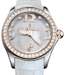 Bubble White MOP in Steel with Rose Gold Diamond Bezel on White Leather Strap with White Mother of Pearl Dial