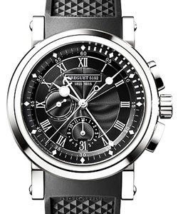 Marine Chronograph 42mm Automatic in Platinum on Black Rubber Strap with Black Dial