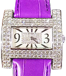 Rectangle Haute Horlogerie in White Gold with Diamond Bezel on Purple Leather Strap with Mother of Pearl Dial with Diamonds - LIMITED EDITION