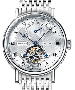 Tourbillon with Power Reserve in Platinum on Platinum Bracelet with Silver Dial 