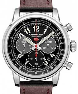 Mille Miglia Chronograph in Steel on Brown Calfskin Leather Strap with Black Dial