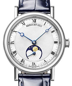 Classique Moonphase in White Gold on Blue Leather Strap with Mother Of Pearl Dial