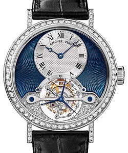 Classique Tourbillon in White Gold with Diamond Bezel on Back Leather Strap with Blue Dial 