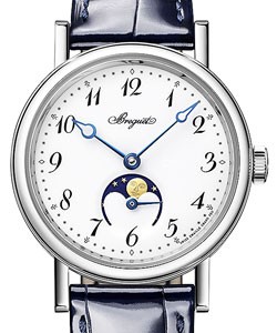 Classique Moonphase in White Gold on Blue Leather Strap with White Dial