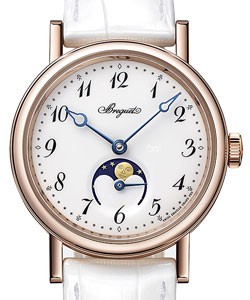 Classique Moonphase in Rose Gold on White Leather Strap with White Dial