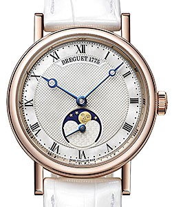 Classique Moonphase in Rose Gold on White Leather Strap with Mother of Pearl Dial
