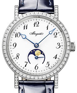 Classique Moonphase in White Gold with Diamond Bezel on Blue Leather Strap with White Dial