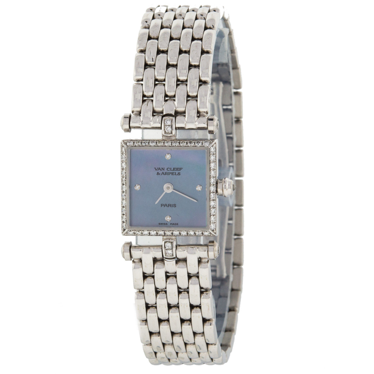 Arpels 322942  36mm in White Gold with Diamond Bezels on White Gold Bracelet with Blue MOP Dial