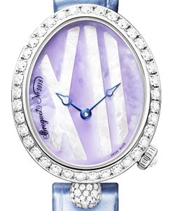 Reine de Naples in White Gold on Purple Leather Strap with Mother of Pearl Dial