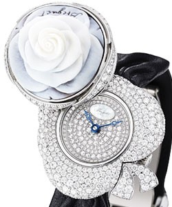 High Jewellery Collection in White Gold with Diamond on Black Leather Strap with Diamond Pave Dial