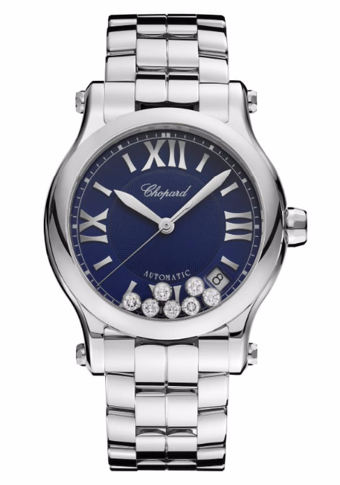 Happy Sport Medium in Steel on Steel Bracelet with Blue Dial