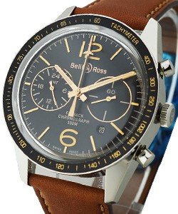 Vintage BR 126 Sport Heritage GMT and Flyback Chronograph in Steel on Brown Leather Starp with Black Dial