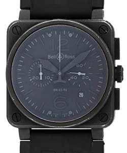 BR03-94 Chronograph in Black Crabon Coating Steel Case on Black Rubber Strap with Black out Dial
