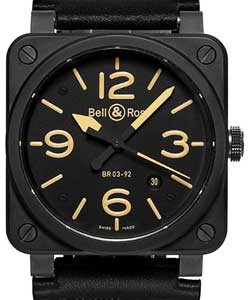 BR 03-92 Heritage in Black Ceramic Case with Black PVD Ardillon Buckle on Black Calfskin Leather Strap with Matte Black Dial