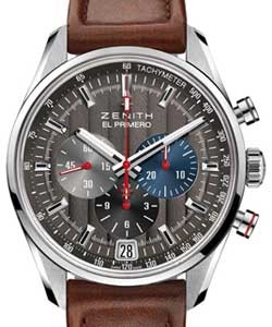 El Primero 36'000 VpH 42mm in Steel on Brown Calfskin Leather Strap with Grey Dial