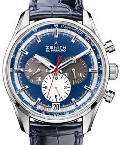 El Primero 36'000 VpH 42mm in Steel on Blue Crocodile Leather Strap with Blue Dial