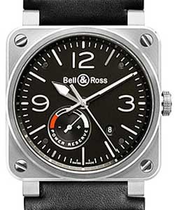BR03-97 Power Reserve in Stainless Steel Bezel on Black Rubber Strap with Black Dial