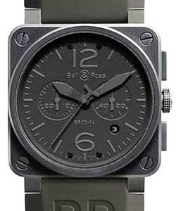 BR03-94  Phantom Chronograph in PVD Steel on Black Rubber Strap with Black Dial