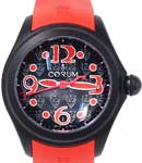 Bubble Lucifer in Steel with Black PVD on Red Rubber Strap with Black Dial