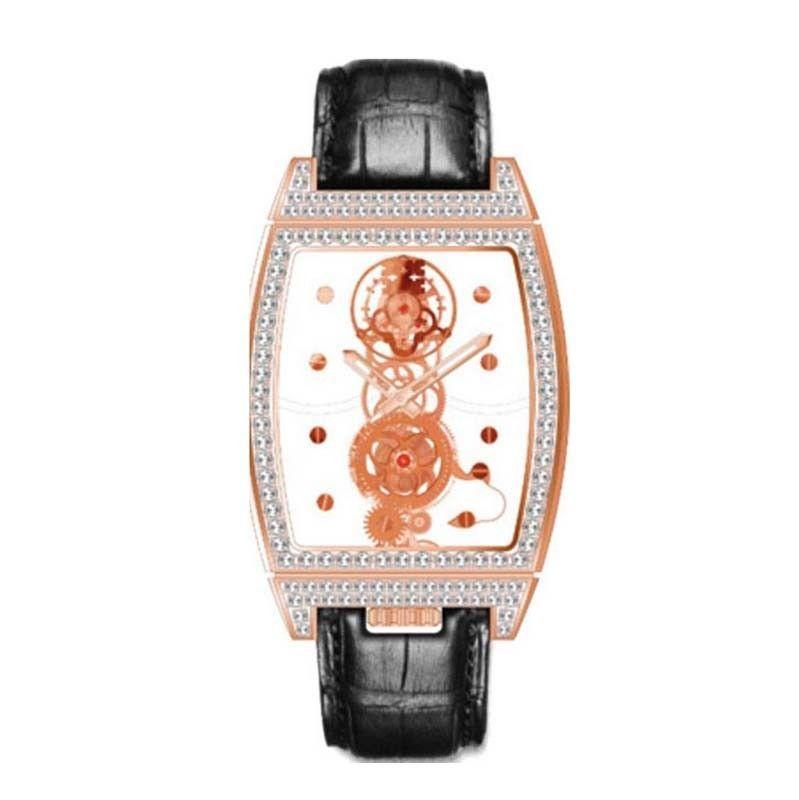 Golden Bridge Tourbillon Panoramique in Rose Gold with Diamond Bezel on Black Croodile Leather Strap with Skeleton Dial