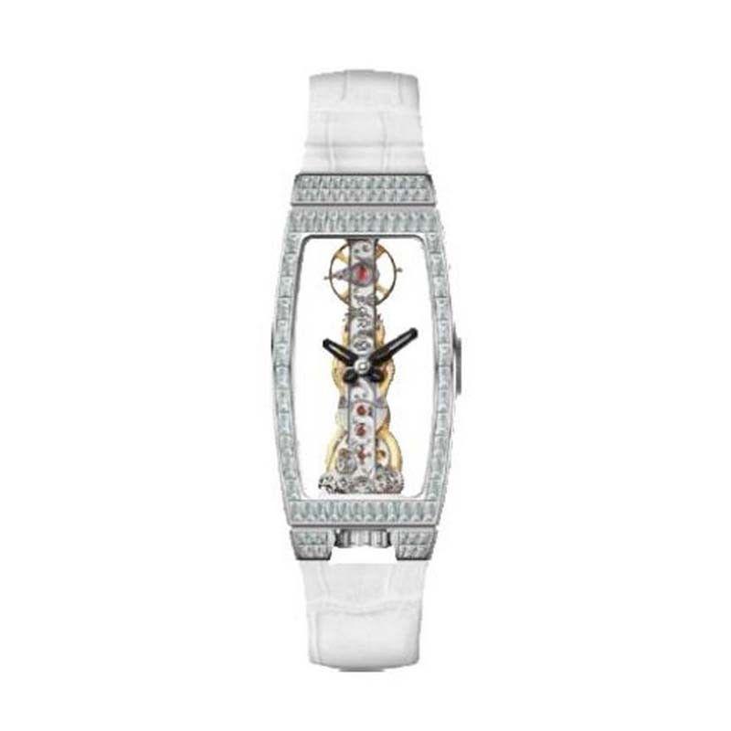 Miss Golden Bridge in White Gold with Baguette Diamonds Bezel on White Crocodile Leather Strap with Skeleton Dial 113.149.69 0089 0000