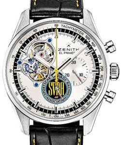 El primero Chronomaster 1969 42mm Automatic in Steel On Black Alligator Leather Strap having Rubber Lining with Silver Dial