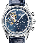 El Primero 36000 VpH Tribute to Charles Vermot 42mm in Steel on Blue Crocodile Leather Strap with Blue Dial Silver Stick Markers Dial