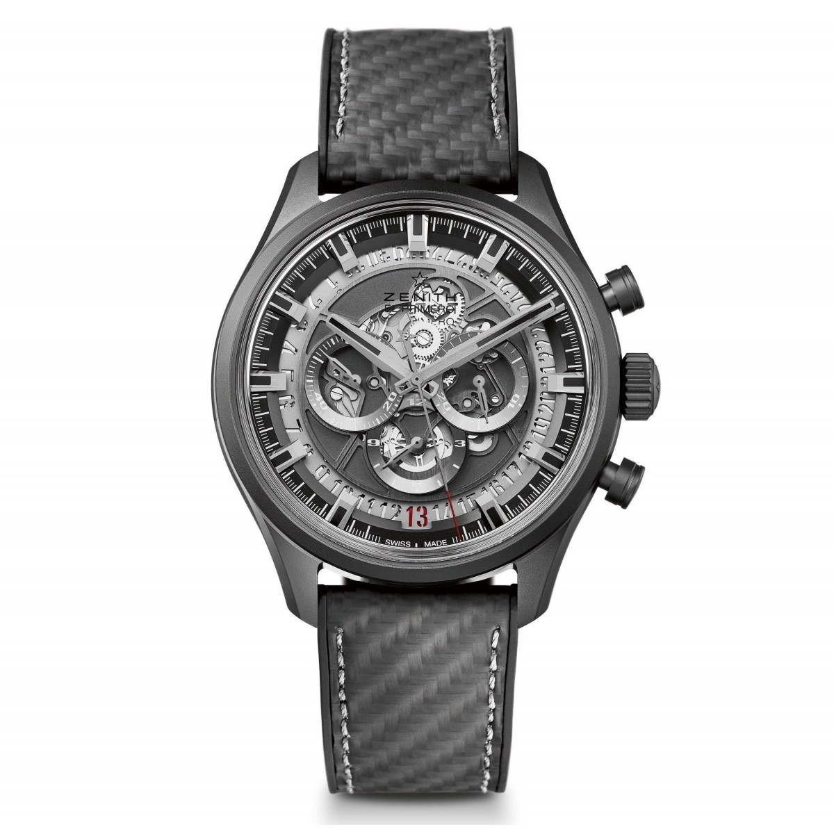 El Primero 36000 VPH 45mm Chronograph in Steel On Black Rubber Strap with Silver Grey Index Dial