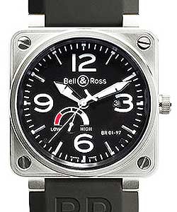 BR 01-97 Power Reserve in Steel on Black Rubber Strap with Black Dial