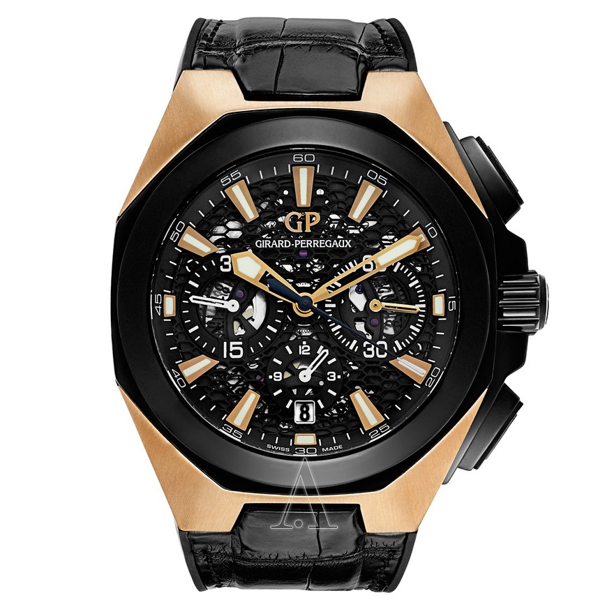 Chronograph Hawk in Rose Gold,Titanium and Ceramic Case On Black Rubber Strap with Black Skeleton Dial