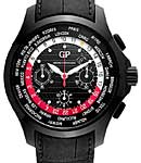 Traveller WWTC Chronograph in Titanium DLC Coated on Black Leather Over Rubber Strap with Black Dial