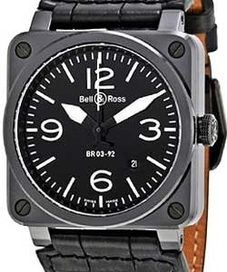 Aviation BR03-92 in Black Ceramic on Black Leather Strap with Black Dial