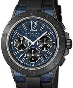 Diagono Chronograph in Magnesium with Ceamic Bezel on Black Rubber Strap with Blue Dial