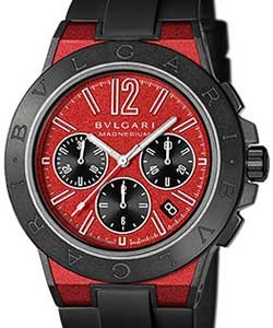 Diagono Chronograph in Magnesium with Ceamic Bezel on Black Rubber Strap with Red Dial