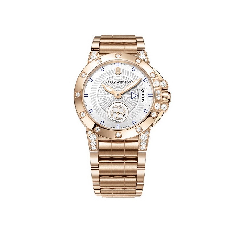 Ocean 36mm Automatic in Rose Gold with Diamond Bezel on Rose Gold Braclet with Silver Dial