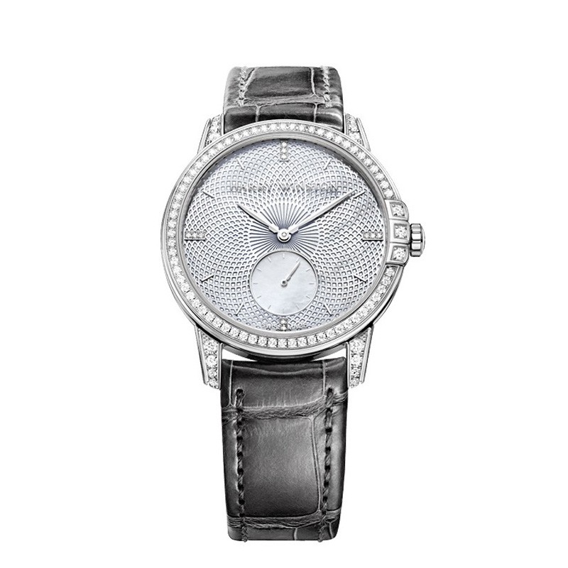 Midnight Infinity 36mm Automatic in White Gold with Diamond Bezel on Gray Alligator Leather Strap with MOP Dial