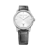 Midnight 36mm in White Gold with Diamonds Bezel On Grey Crocodile Strap with Silver-Toned Sunburst Dial with Diamonds