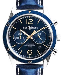 Vintage BR 126 Aeronavale Chronograph in Steel with Blue Bezel on Blue Calfskin Leather Strap with Blue Dial