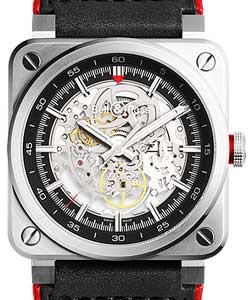 BR03-92 Aero GT in Steel - Limited Edition Black and Red Lining Leather Strap with Skeleton Dial