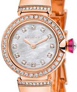 Piccola Lvcea in Rose Gold with Diamond Bezel on Rose Gold Diamond Bracelet with White Mother of Pearl Dial