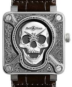BR01-92 Burning Skull in Steel - Limited to 500 pcs on Brown Leather Strap with Skull Dial
