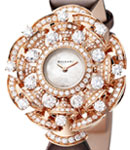 Diva's Dream in Rose Gold with Diamonds Bezel on Brown Satin Strap with White Mother of Pearl Dial
