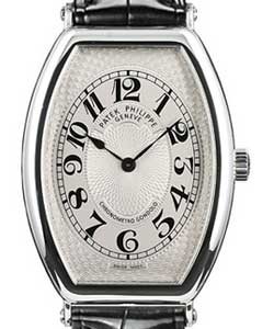 Chronometro Gondolo Automatic in Platinium on Black Crocodile Leather Strap with Silver Guilloche Black Arabic Dial