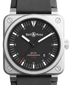 BR03-92 Horograph in Steel on Rubber Strap with Black Dial