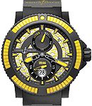 Diver Black Sea 45.8mm in Steel with Rubber Molding on Black Rubber with Ceramic Inserts Strap with Silver and Black with Yellow Waves Dial