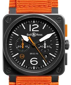 BR03-94 Chronograph in Steel with Black PVD - Limited Edition on Orange Canvas Strap with Black Dial
